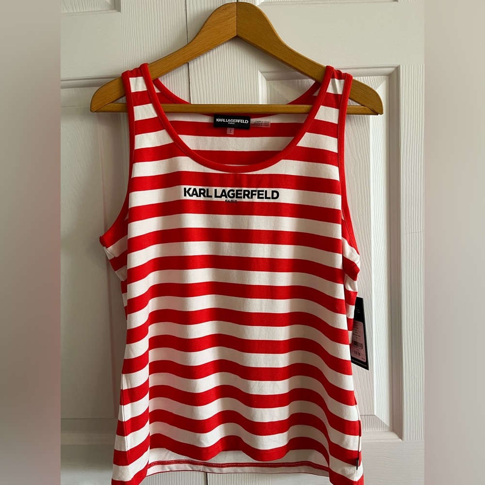 NWT - Karl Lagerfeld Red & White Striped Tank Top (sz Large)